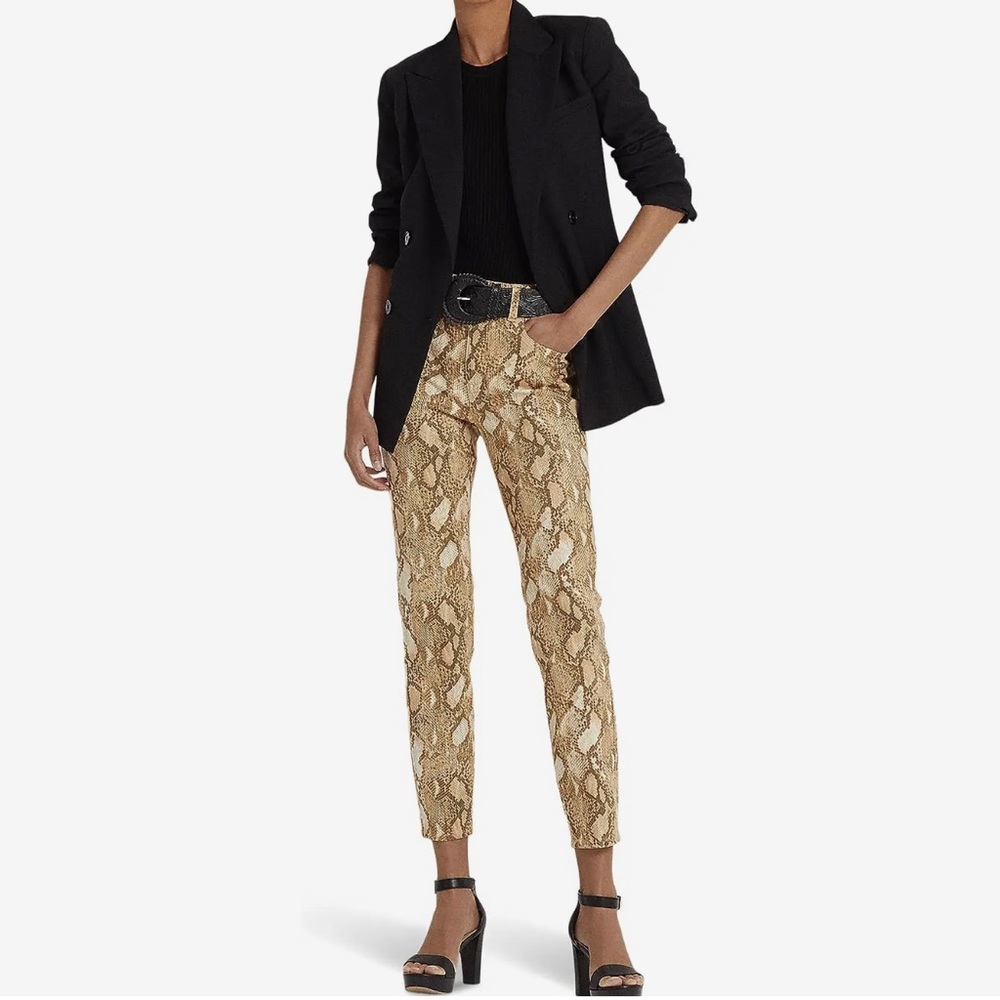 Lauren Ralph Lauren Hi Rise Snakeskin Brown White Ankle Skinny Jeans Size 6 NWT
